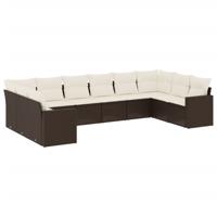 10-delige Loungeset met kussens poly rattan bruin - thumbnail