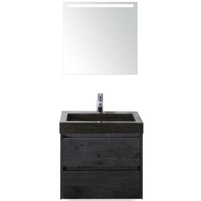 Dante Badmeubelset 60 cm - Black Oak - Wastafel Hardsteen Wit Lucca met Sence Spiegel