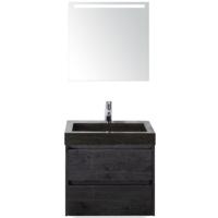 Dante Badmeubelset 60 cm - Black Oak - Wastafel Hardsteen Wit Lucca met Sence Spiegel - thumbnail