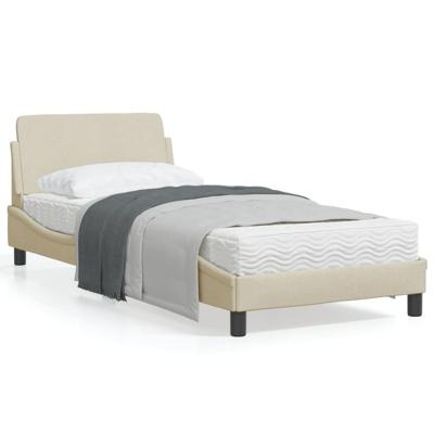 Bedframe met hoofdeinde zonder matras 90x200 cm stof crème