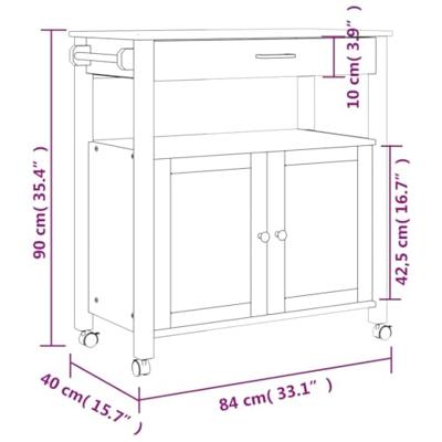 Keukentrolley MONZA 84x40x88,5 cm massief grenenhout