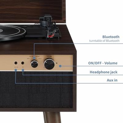 Crosley CR6236A-WA Jasper 3-Speed Bluetooth in/Out Vinyl Platenspeler Draaitafel met ingebouwde luidsprekers en afneembare poten, walnoot