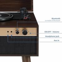 Crosley CR6236A-WA Jasper 3-Speed Bluetooth in/Out Vinyl Platenspeler Draaitafel met ingebouwde luidsprekers en afneembare poten, walnoot - thumbnail
