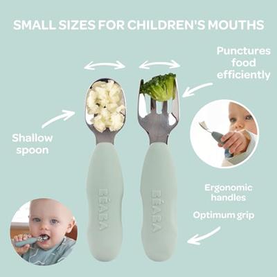 Set roestvrijstalen en siliconen oefenbestek 2e leeftijd BEABA saliegroen Set roestvrijstalen en siliconen oefenbestek 2e leeftijd BEABA saliegroen