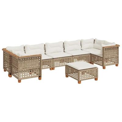 8-delige Loungeset met kussens poly rattan beige