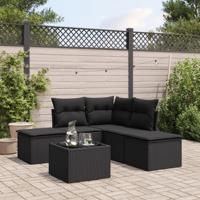 6-delige Loungeset met kussens poly rattan zwart - thumbnail