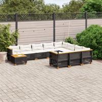 11-delige Loungeset met kussens poly rattan zwart - thumbnail