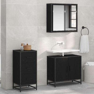 Dressoir met lade Zwart eiken 35.5 x 35 x 76 cm Bewerkt hout Dressoir met lade Zwart eiken 35.5 x 35 x 76 cm Bewerkt hout