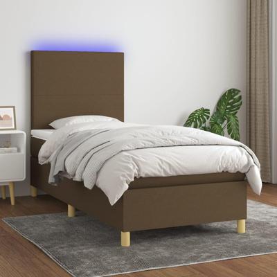 Boxspring met matras en LED stof donkerbruin 100x200 cm
