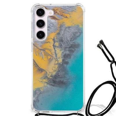 Samsung Galaxy S23 Anti-Shock Hoesje Marble Blue Gold Samsung Galaxy S23 Anti-Shock Hoesje Marble Blue Gold