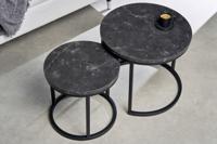 Set van 2 bijzettafels ELEGANCE 45cm zwart marmeren design metalen frame rond - 43644 - thumbnail