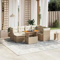 8-delige Loungeset met kussens poly rattan beige - thumbnail