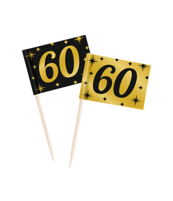 Classy Cocktail Prikkers 60 Jaar Zwart/Goud (50st)