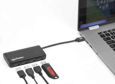 Manhattan 164924 164924 USB-hub 3 + 1 poorten USB-A USB 3.2 Gen1 5 GBit/s Met USB-C stekker Zwart