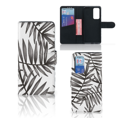 Huawei P40 Hoesje Leaves Grey Huawei P40 Hoesje Leaves Grey