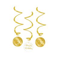 Hangdecoratie Swirls 30 Jaar Goud/Wit (3st) - thumbnail