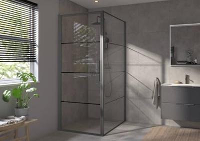 Saqu Devine industriële douchecabine met draaideur incl. antikalk 90x100x210cm mat zwart