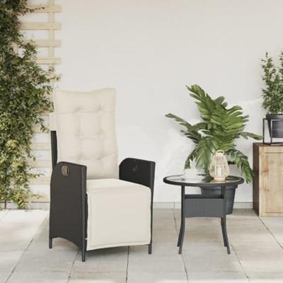 Tuinstoel verstelbaar met voetensteun poly rattan zwart - thumbnail