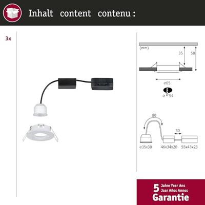 Paulmann 94299 EBL Nova mini Coin LED-inbouwlamp Set van 3 stuks 4 W Wit