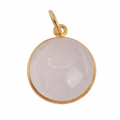 Edelsteen Hanger Rond Liefde - Rozenkwarts - 925 Zilver & Verguld (15 Edelsteen Hanger Rond Liefde - Rozenkwarts - 925 Zilver & Verguld (15