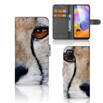 Samsung Galaxy A31 Telefoonhoesje met Pasjes Cheetah Samsung Galaxy A31 Telefoonhoesje met Pasjes Cheetah