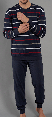 Gotzburg herenpyjama donkerblauw gestreept