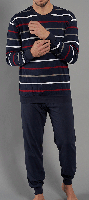 Gotzburg herenpyjama donkerblauw gestreept - thumbnail