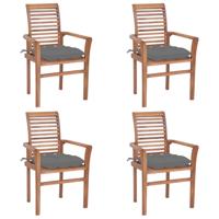 vidaXL Eetkamerstoelen 4 st met grijze kussens massief teakhout - thumbnail
