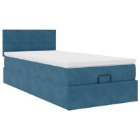 Ottoman bed met matras 100x200 cm fluweel donkerblauw - thumbnail