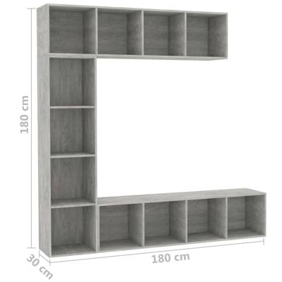 3-delige Boekenkast-/tv-meubelset 180x30x180 cm betongrijs - thumbnail