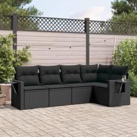 5-delige Loungeset met kussens poly rattan zwart - thumbnail