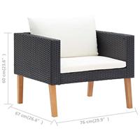 3-delige Loungeset met kussens poly rattan zwart - thumbnail