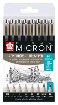 Fineliner sakura pm 6 breedtes brushpen pn zwart | 6 stuks