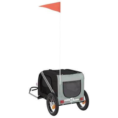 Hondenfietstrailer oxford stof en ijzer grijs en zwart - thumbnail