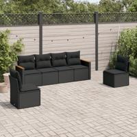 6-delige Loungeset met kussens poly rattan zwart - thumbnail