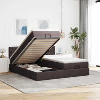 Ottoman bed met matrassen en LED's 200x200cm stof donkerbruin - thumbnail