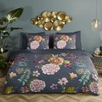 Descanso Dekbedovertrek "bloemen" - Antraciet - (200x200/220 cm) - Biologisch Katoen satijn - thumbnail