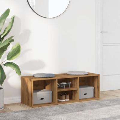 VidaXL Schoenenopbergbank 105x35x35 cm bewerkt hout artisanaal eiken VidaXL Schoenenopbergbank 105x35x35 cm bewerkt hout artisanaal eiken