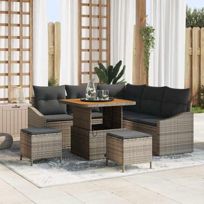 Tuinbankenset met kussen 8 pcs Grijs poly rattan