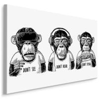 Schilderij - 3 Apen, Horen Zien en Zwijgen, Zwart/wit, Premium Print - thumbnail