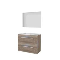 Basic-Line Ultimate 39 Badkamermeubelset - Ondiep - 80 x 39 cm - Met Grepen - 2 Lades - Keramische Wastafel - 1 Kraangat - Spiegel met Indirecte LED Verlichting - Scotch Oak - thumbnail