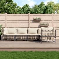 5-delige Loungeset met kussens poly rattan antracietkleurig - thumbnail