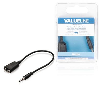 Valueline VLAB22100B02 Jack Stereo Audio Verdeelkabel 3,5 mm Mannelijk - 2x 3,5 mm Vrouwelijk 0,20 M Zwart Valueline VLAB22100B02 Jack Stereo Audio Verdeelkabel 3,5 mm Mannelijk - 2x 3,5 mm Vrouwelijk 0,20 M Zwart