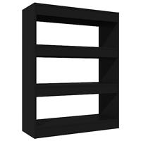 Boekenkast/kamerscherm 80x30x103 cm bewerkt hout zwart - thumbnail
