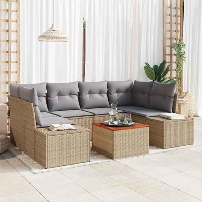 Tuinbankenset met kussen 7 pcs Beige poly rattan