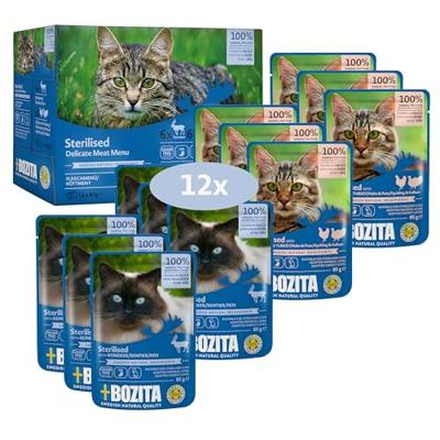 Bozita Indoor & Sterilised vlees stukjes in saus multipack natvoer kat 12 x 85 g
