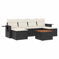 7-delige Loungeset met kussens poly rattan zwart - thumbnail