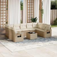 10-delige Loungeset met kussens poly rattan beige - thumbnail