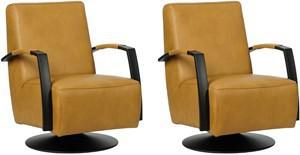 Set van 2 Cognac leren industriële draaifauteuils Mood - staal zwart frame met schotelvoet - Granada leer Amber (cognac leer)