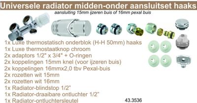 Saqu radiatorkraan middenaansluiting haaks links chroom